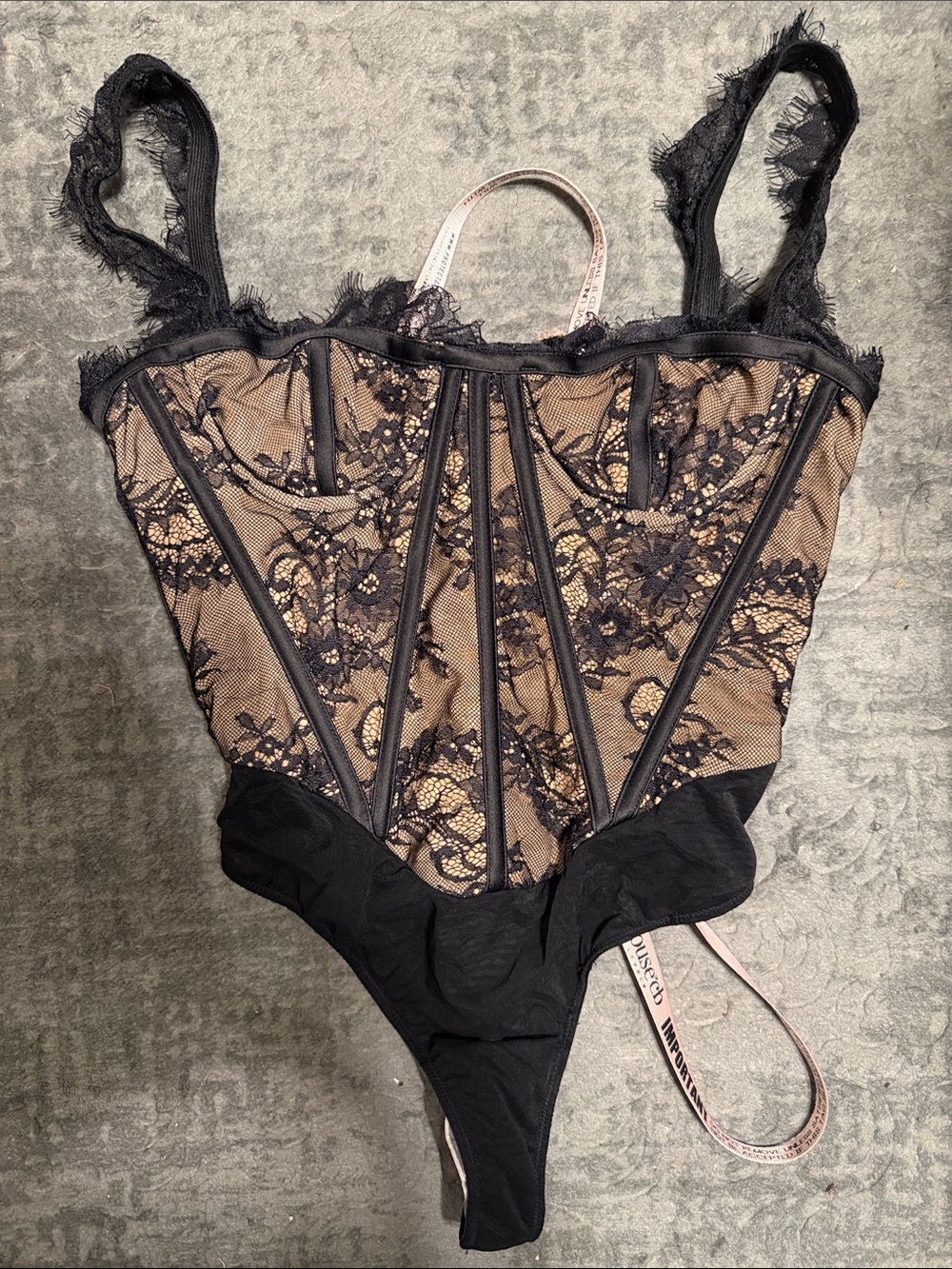 House of CB Black Lace Overlay Nude Mesh Bodysuit